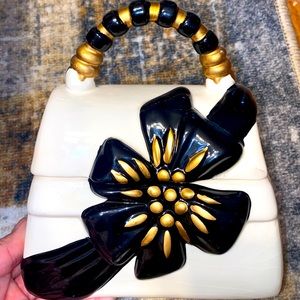 David’s Cookie glass Jar w/ black and gold colors & bow